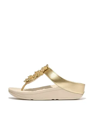 049-789 FITFLOP Ladies Sandals HI9-675 Fino Bauble-Bead Toe-Post Sandals - Platino 
