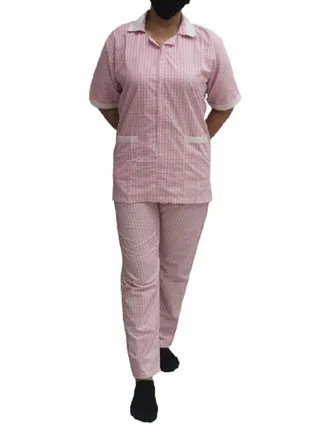 House Maid Uniform Large Checkers Design Pink Domestic Helper Uniform 
