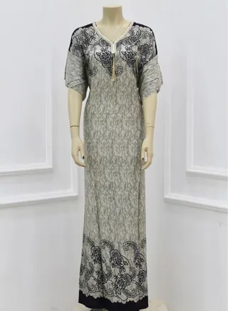 cotton Embellished Crew Neck Jalabiya 