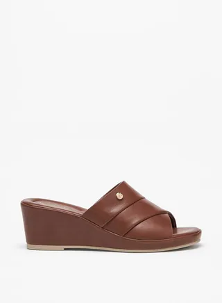 Women's Textured Slip-On Sandals With Wedge Heels 