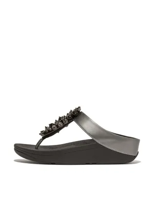 049-790 FITFLOP Ladies Sandals HI9-B06 Fino Bauble-Bead Toe-Post Sandals - Platino 
