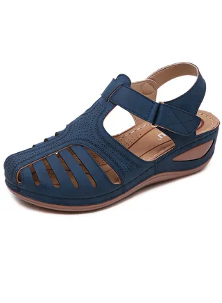 Summer Hollow Out Retro Wedge Sandals Blue 