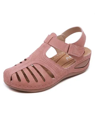Summer Hollow Out Retro Wedge Sandals Pink 