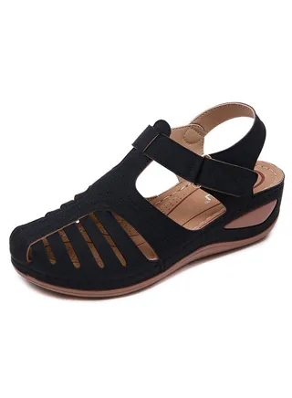 Summer Hollow Out Retro Wedge Sandals Black 