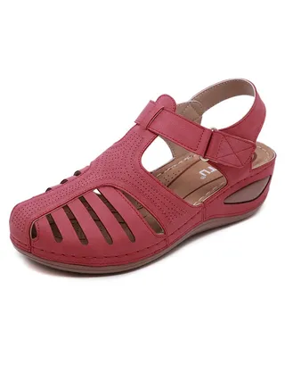 Summer Hollow Out Retro Wedge Sandals Red 