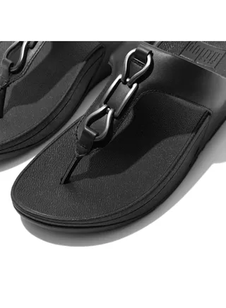 049-678 Fitflop Ladies Sandals Hallye Chain Leather Toe Post FD3-090 Black 