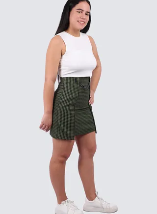 Women's Slim Fit Checked Skirt in Safari 