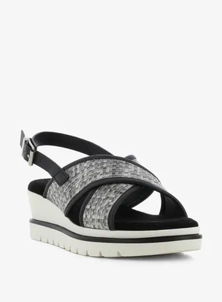 Women's Cross Strap Sandals with Buckle Closure and Platform Heels 