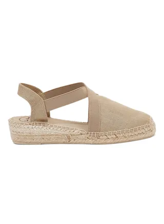 Verona Linen Elastic Strap Wedge Espadrille Beige 