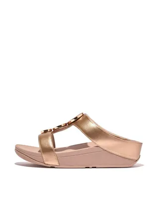 049-794 FITFLOP Ladies Sandals HJ2-323 Halo Bead-Circle Metallic H-Bar Slides - Rose Gold 