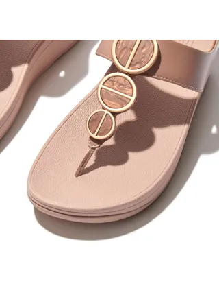 049-684 Fitflop Ladies Sandals Halo Metallic Toe Post FE5-137 Beige 