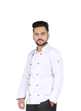Chef jacket coat with black pearl buttons, breathable cotton, washable and wearable, durable 
