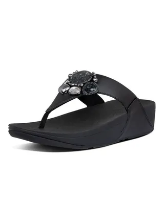 Lulu Cluster Slip-On Detail Wedge Heel Sandals Black 