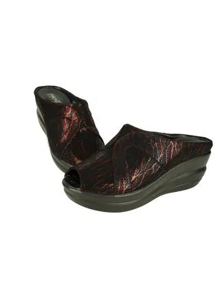 092-2721 Michelle Morgan Ladies Wedge Heel Sandals 19009-42 Bordo 