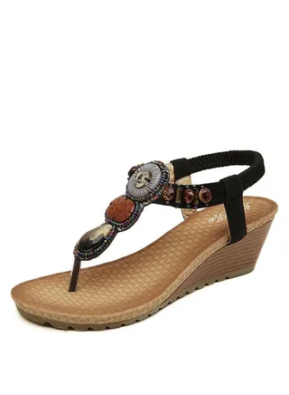 Beach Beach Bohemian Vintage Beaded Wedge Sandals 