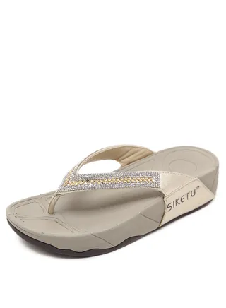 Resort Seaside Female Cool Slippers Clip Foot Comfortable Female Shoes Beige 