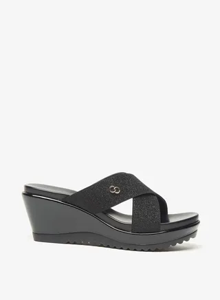 Women's Textured Slip-On Sandals with Wedge Heels 