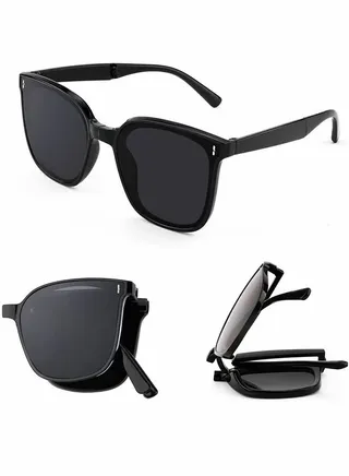Foldable Sunglasses Women Men, Square Folding Easy Carry Foldable Shades UV400 Protection Lens, Sun Protection Sunglasses Suitable for Summer Outdoor Beach Travel Camping(Black) 