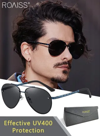 Men's Aviator Sunglasses, UV400 Protection Sun Glasses with Stainless Steel and TR 90 frame, Fashion Anti-Glare Sun Shades for Men Driving, Fishing, Traveling, Blue, 60mm 