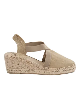 Ter Linen Elastic Strap Wedge Espadrille Beige (Stone) 