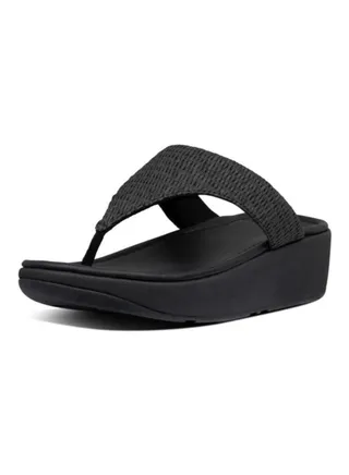 Imogen Basket Weave Toe Thongs Slip-On Wedge Sandals Black 