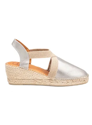 Tossa Elastic Strap Wedge Sandals Silver/Beige 