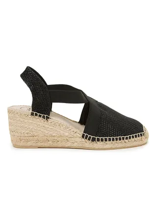 Triton Shimmery Elastic Strap Wedge Espadrille Black 