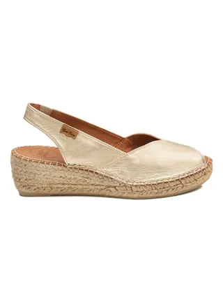 Leather Slip-On Wedge Sandals Gold 