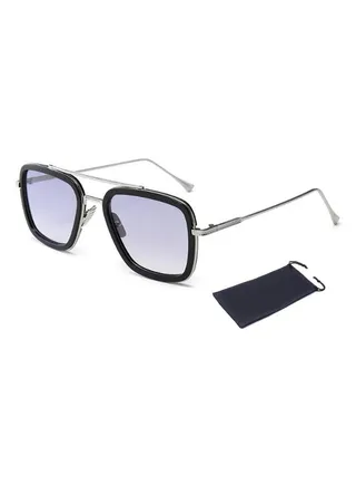 Tony Stark Sunglasses Vintage Square Metal Frame Glasses Tony Stark Silver Double Grey 