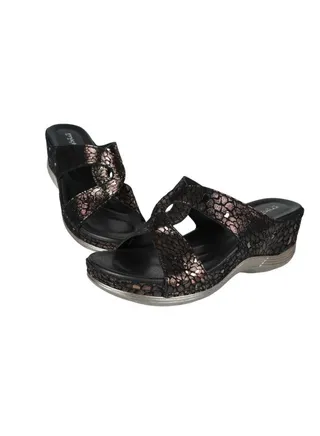 092-2697 Michelle Morgan Ladies Wedge Heel Sandals 2407-3 Pewter 