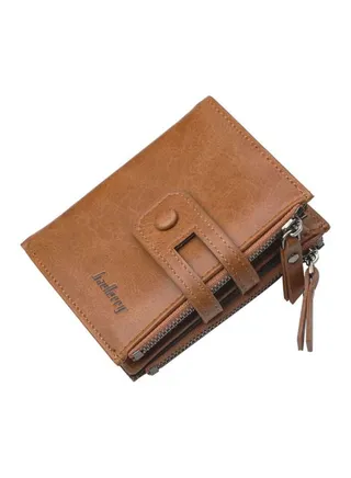 RFID Leather Small Zipper Around Wallet Brown 