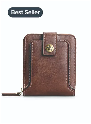 Men's Short Wallet European and American Fashion Retro Multifunctional Wallet Zipper Buckle Card Holder Brown 