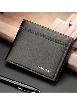 Baellerry Men's Wallet Business Casual Short Leather Stylish Comfortable Mini Wallet Black 