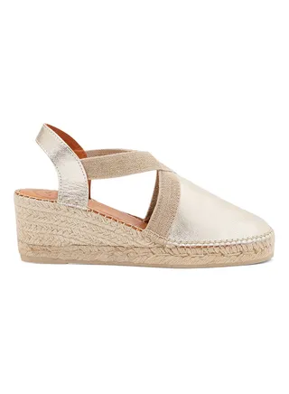 Tossa Leather Elastic Strap Wedge Espadrille Light Gold 