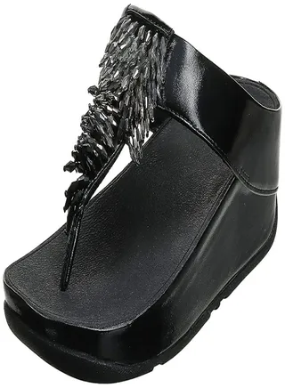 Embellished Detail Wedge Sandals Black 