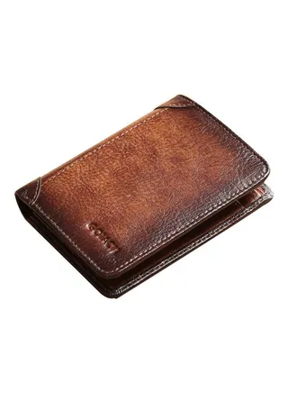 Portable Business Men Faux Leather Bifold Short Wallet Card Cash Holder Purse Brown 