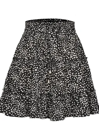 New Women's High-waisted Floral Half Skirt Peplum Printed A-Line Short Skirt 