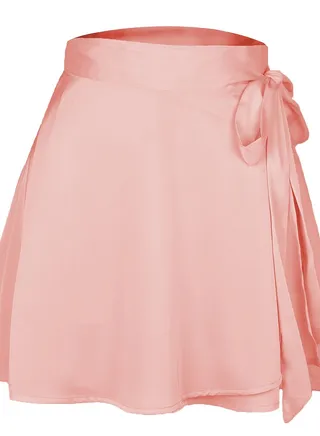 Women's Solid Color Half Skirt High Waist Fashion One-piece Lace-up Short Skirt Chiffon Satin Wrap Skirt 