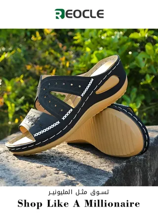 Slippers for Women Wedge Heel Fish Mouth Thick Sole Non-slip Comfortable Large Size Shoes Embroidered Decoration Sandals for Women Wear Outside 
