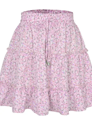 New Women's High-waisted Floral Half Skirt Peplum Printed A-Line Short Skirt 