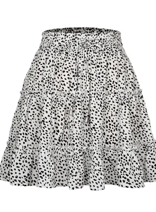 New Women's High-waisted Floral Half Skirt Peplum Printed A-Line Short Skirt 