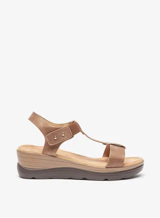Womens Solid Open Toe Sandals with Wedge Heel and Hook and Loop Closure 