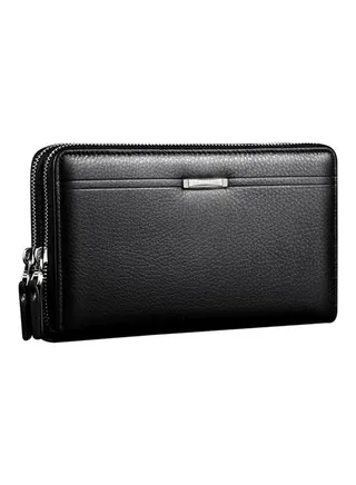 Leather Zippered Wallet Black 