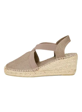 Ter Linen Elastic Strap Wedge Espadrille Taupe 