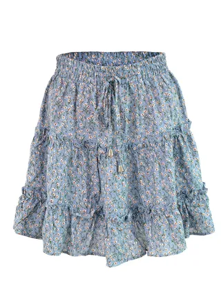 New Women's High-waisted Floral Half Skirt Peplum Printed A-Line Short Skirt 