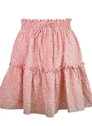 New Women's High-waisted Floral Half Skirt Peplum Printed A-Line Short Skirt 
