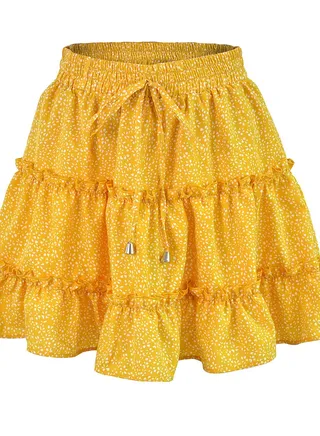New Women's High-waisted Floral Half Skirt Peplum Printed A-Line Short Skirt 