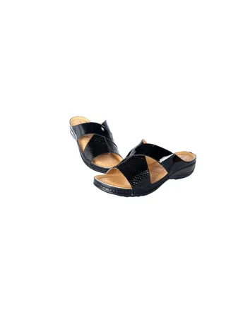 Michelle Morgan Ladies Cross Strap Low Wedge Heel Sandals Black 36 