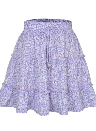 New Women's High-waisted Floral Half Skirt Peplum Printed A-Line Short Skirt 