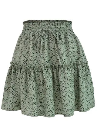 New Women's High-waisted Floral Half Skirt Peplum Printed A-Line Short Skirt 